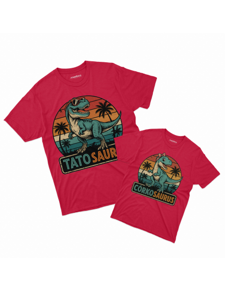 Zestaw koszulka męska + koszulka dziecięca "Tatosaurus i córkosaurus" Czarna | 100% Bawełna