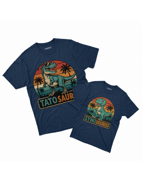Zestaw koszulka męska + koszulka dziecięca "Tatosaurus i synosaurus" Czarna | 100% Bawełna