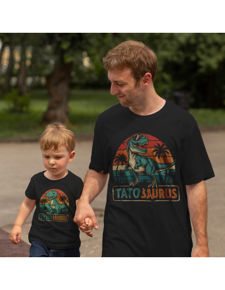 Zestaw koszulka męska + koszulka dziecięca "Tatosaurus i synosaurus" Czarna | 100% Bawełna