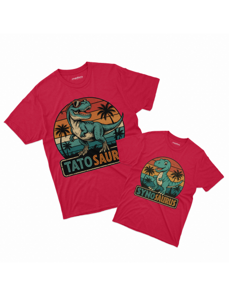 Zestaw koszulka męska + koszulka dziecięca "Tatosaurus i synosaurus" Czarna | 100% Bawełna