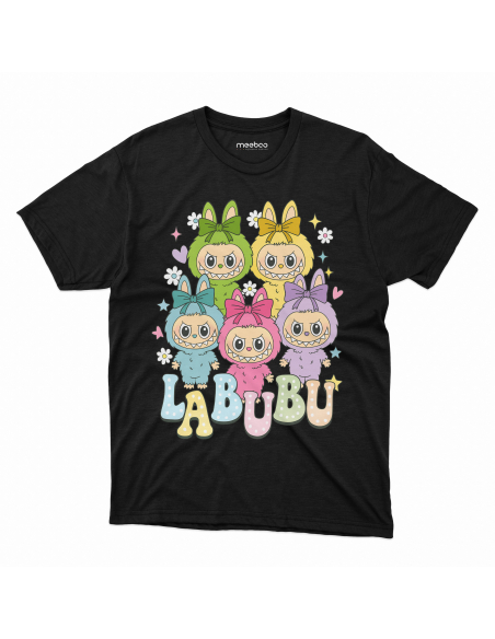Koszulka Dziecięca "Labubu - Wszystkie kolory" Czarna | 100% Bawełna