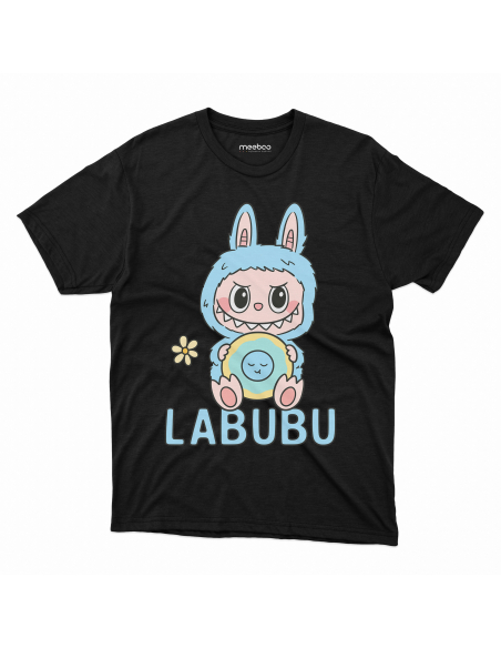 Koszulka Dziecięca "Labubu Niebieskie" Czarna | 100% Bawełna