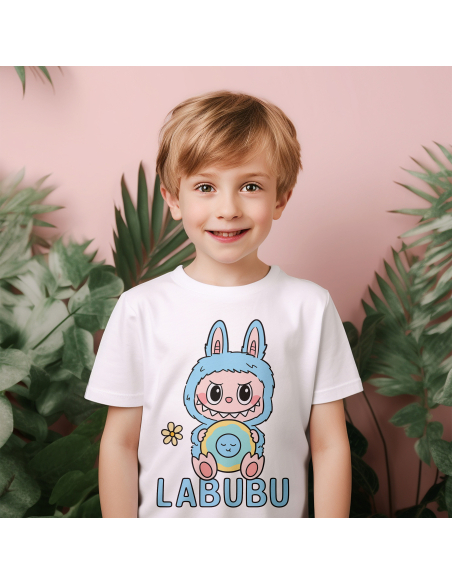 Koszulka Dziecięca "Labubu Niebieskie" Czarna | 100% Bawełna