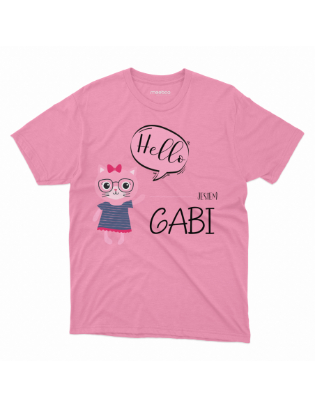 Koszulka Dziecięca "Kotek Hello + Twoje imię" Czarna | 100% Bawełna