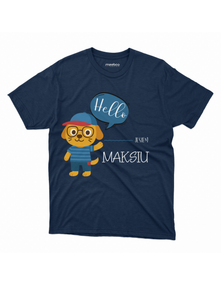 Koszulka Dziecięca "Kotek Hello, jestem... + Twoje imię" Czarna | 100% Bawełna