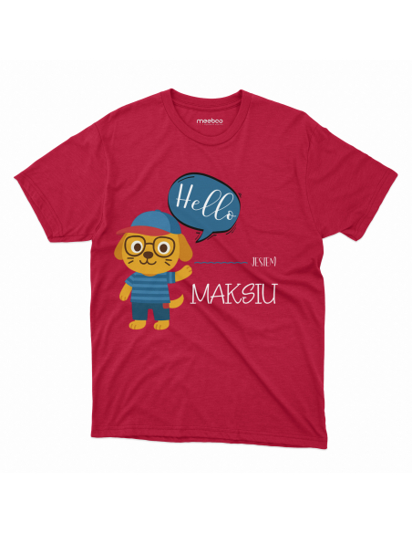 Koszulka Dziecięca "Kotek Hello, jestem... + Twoje imię" Czarna | 100% Bawełna