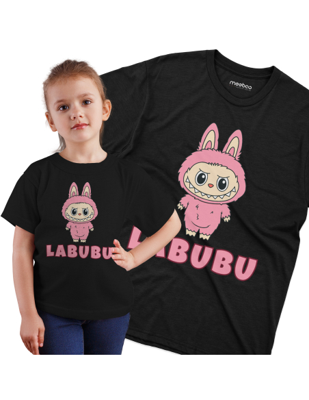Koszulka Dziecięca "Różowe Labubu" Czarna | 100% Bawełna