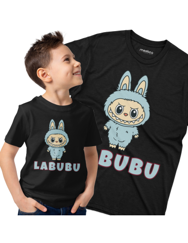 Koszulka Dziecięca "Niebieskie Labubu" Czarna | 100% Bawełna
