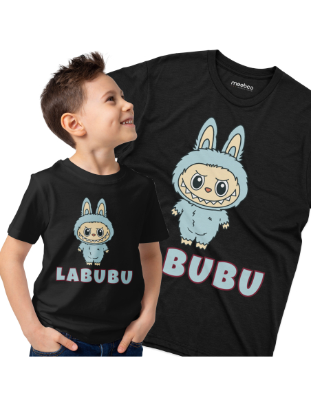 Koszulka Dziecięca "Niebieskie Labubu" Czarna | 100% Bawełna