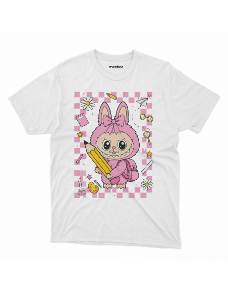 Koszulka Dziecięca "Różowe Labubu do szkoły" Czarna | 100% Bawełna