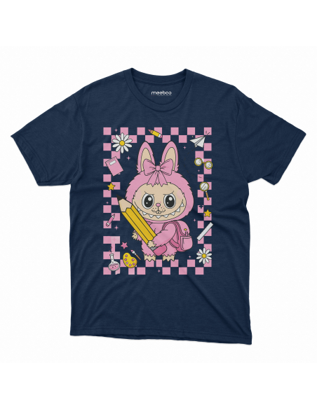 Koszulka Dziecięca "Różowe Labubu do szkoły" Czarna | 100% Bawełna