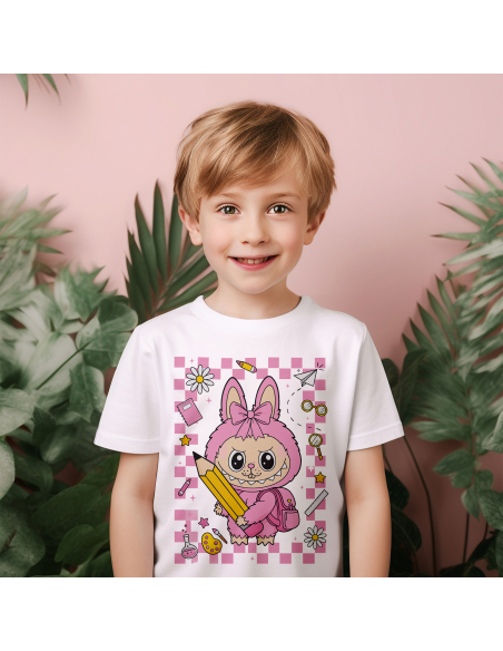 Koszulka Dziecięca "Różowe Labubu do szkoły" Czarna | 100% Bawełna