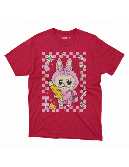 Koszulka Dziecięca "Różowe Labubu do szkoły" Czarna | 100% Bawełna