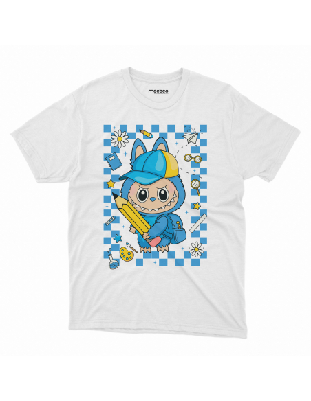 Koszulka Dziecięca "Niebieskie Labubu do szkoły" Czarna | 100% Bawełna