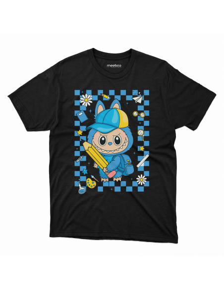 Koszulka Dziecięca "Niebieskie Labubu do szkoły" Czarna | 100% Bawełna