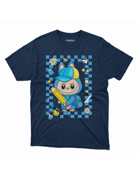 Koszulka Dziecięca "Niebieskie Labubu do szkoły" Czarna | 100% Bawełna