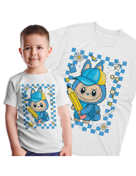 Koszulka Dziecięca "Niebieskie Labubu do szkoły" Czarna | 100% Bawełna