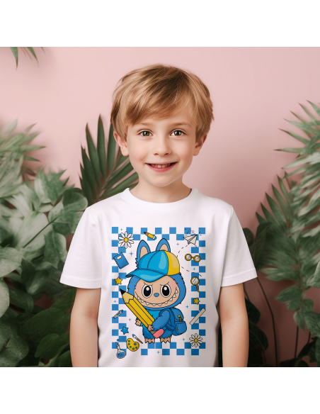 Koszulka Dziecięca "Niebieskie Labubu do szkoły" Czarna | 100% Bawełna