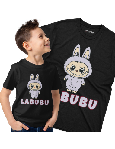 Koszulka Dziecięca "Fioletowe Labubu" Czarna | 100% Bawełna