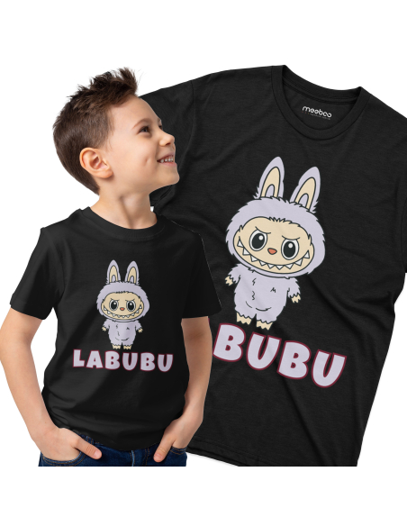 Koszulka Dziecięca "Fioletowe Labubu" Czarna | 100% Bawełna