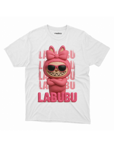 Koszulka Dziecięca "Różowe Labubu 3D" Czarna | 100% Bawełna