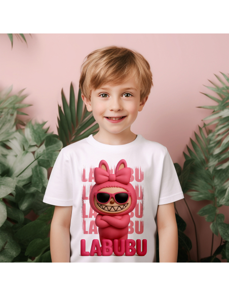 Koszulka Dziecięca "Różowe Labubu 3D" Czarna | 100% Bawełna