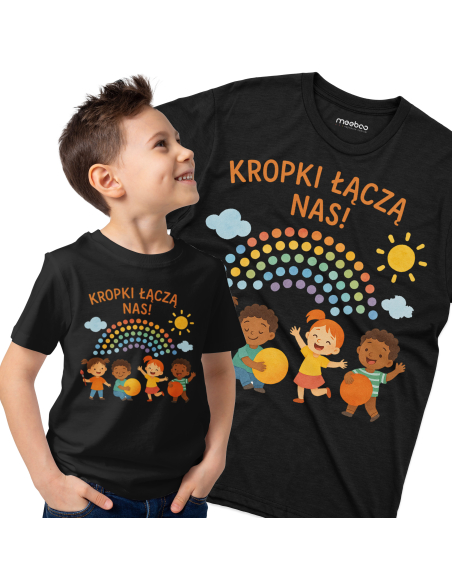 Koszulka Dziecięca "Kropki łączką nas!" Czarna | 100% Bawełna