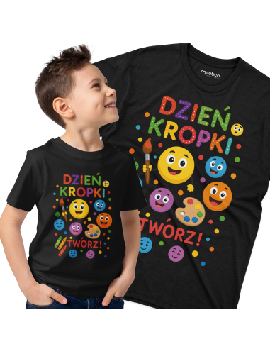 Koszulka Dziecięca "Dzień kropki - Twórz!" Czarna | 100% Bawełna