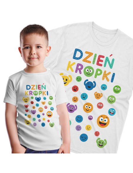 Koszulka Dziecięca "Dzień kropki - Wesołe minki" Czarna | 100% Bawełna