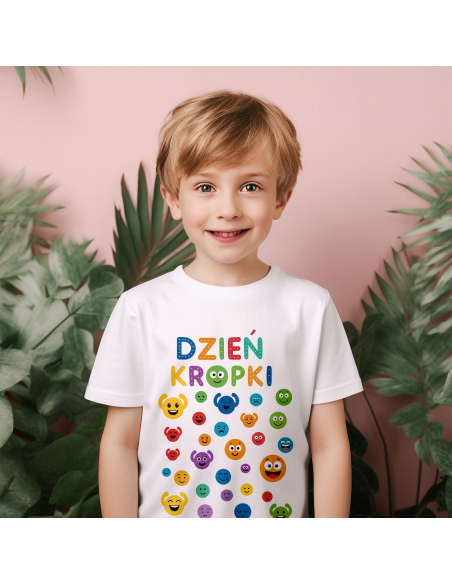 Koszulka Dziecięca "Dzień kropki - Wesołe minki" Czarna | 100% Bawełna