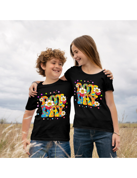 Koszulka Dziecięca "Dot Day" Czarna | 100% Bawełna