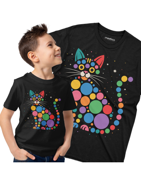 Koszulka Dziecięca "Dzień kropki - Kotek" Czarna | 100% Bawełna