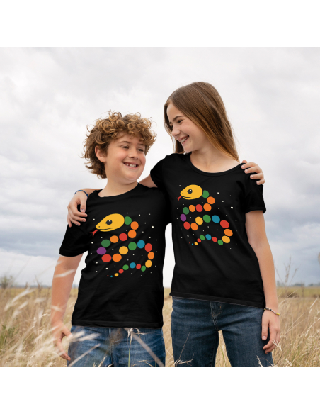 Koszulka Dziecięca "Dzień kropki - Wąż" Czarna | 100% Bawełna