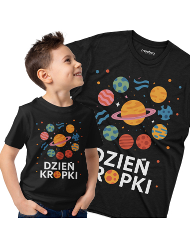 Koszulka Dziecięca "Dzień kropki - Planety" Czarna | 100% Bawełna