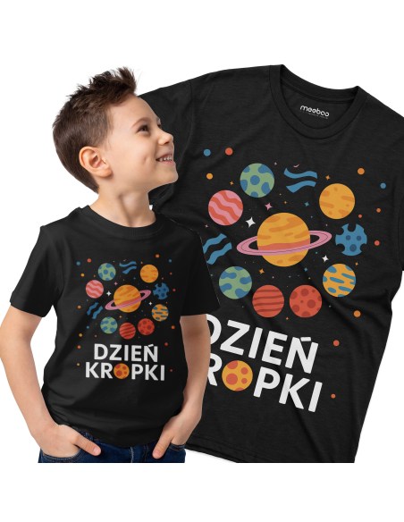 Koszulka Dziecięca "Dzień kropki - Planety" Czarna | 100% Bawełna