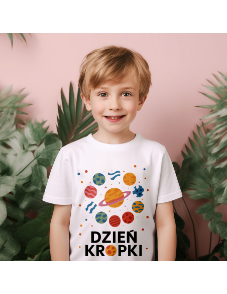 Koszulka Dziecięca "Dzień kropki - Planety" Czarna | 100% Bawełna