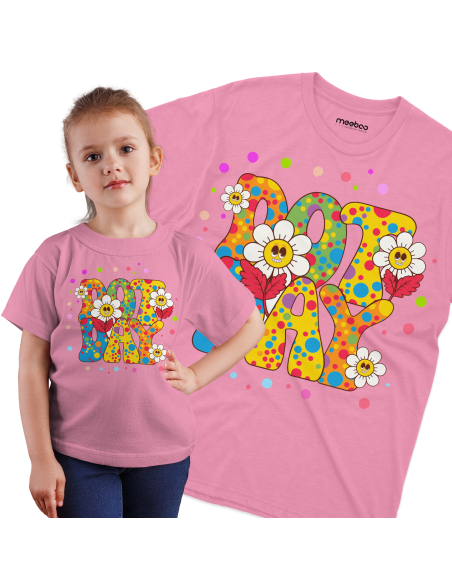 Koszulka Dziecięca "Dot Day - Kwiatki" Czarna | 100% Bawełna