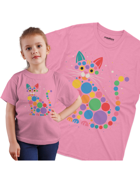 Koszulka Dziecięca "Dzień kropek - Kotek z kropek" Czarna | 100% Bawełna