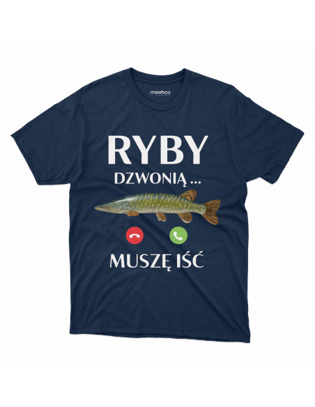 Koszulka Męska "Ryby dzwonią - Musze iść" Czarna | 100% Bawełna