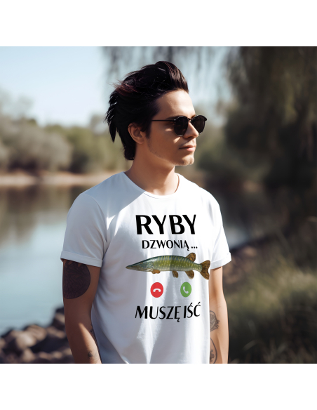 Koszulka Męska "Ryby dzwonią - Musze iść" Czarna | 100% Bawełna