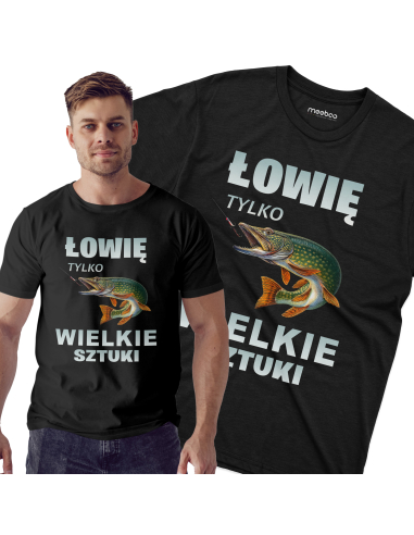 Koszulka Męska "Łowię tylko wielkie sztuki" Czarna | 100% Bawełna