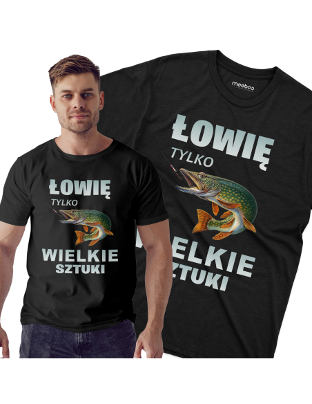 Koszulka Męska "Łowię tylko wielkie sztuki" Czarna | 100% Bawełna