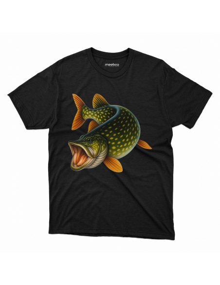 Koszulka Męska "Szczupak" Czarna | 100% Bawełna