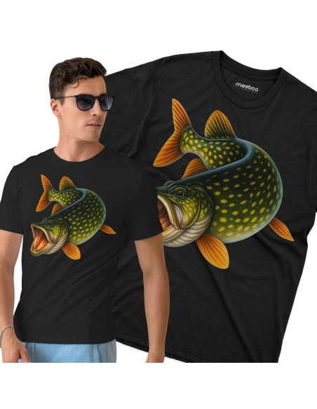 Koszulka Męska "Szczupak" Czarna | 100% Bawełna