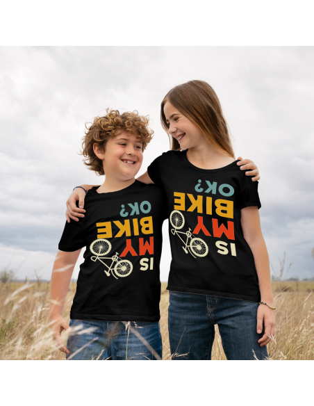 Koszulka Dziecięca "Is my bike ok?" Czarna | 100% Bawełna