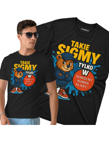 Koszulka Męska "Takie sigmy tylko w + Twój numer" Czarna | 100% Bawełna