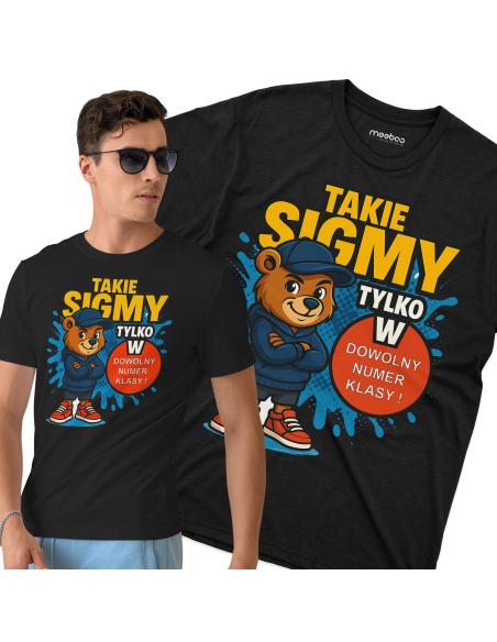 Koszulka Męska "Takie sigmy tylko w + Twój numer" Czarna | 100% Bawełna