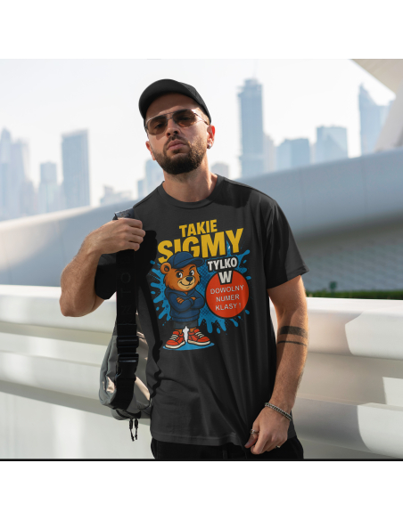 Koszulka Męska "Takie sigmy tylko w + Twój numer" Czarna | 100% Bawełna