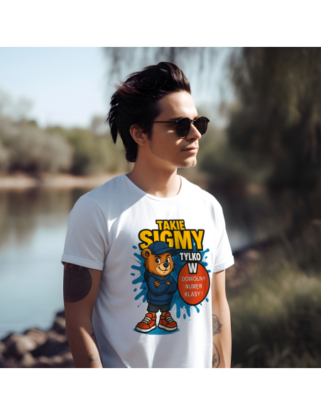 Koszulka Męska "Takie sigmy tylko w + Twój numer" Czarna | 100% Bawełna