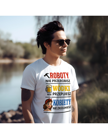 Koszulka Męska "Robota, wódka i kobiety" Czarna | 100% Bawełna